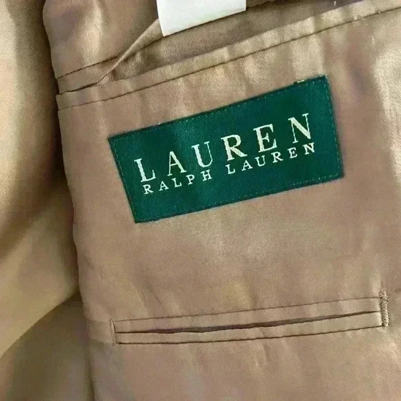 Ralph Lauren silk/wool blend blazer beige/black button front. Sz 44 L - Picture 7 of 8